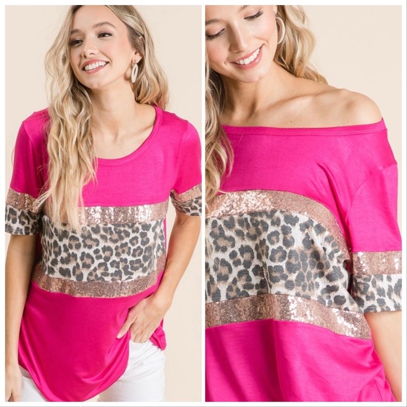 NEW‼️FUCHSIA SEQUIN LEOPARD PRINT- top - Picture 2 of 3